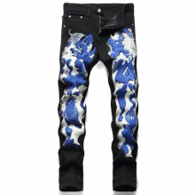 High Slim Fit Elastic Printing Mes Jeans Youth Denim Pants