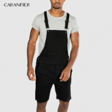 Summer Men Short Jeans Overalls Ripped jeans jumpsuit shorts Men Denim Suspender Pants