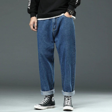 Spring Straight Loose Elastic Waist Jeans Boys Girls Men Plus Size Denim Jeans Cropped Pants