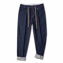 Spring Autumn Waist Drawstring Overalls Casual Versatile Thin Navy Mens Handsome Retro Pants Boyfriend Jeans