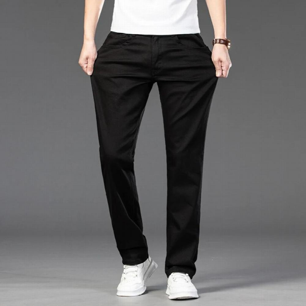 Autumn Mens Red Jeans Classic Style Straight Elasticity Cotton Denim Pants Male Trousers-image-OPC-PCQRDJX-NEW