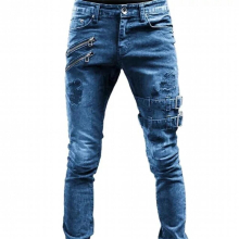 Men S Motorcycle Personality Stretch Skinny Jeans