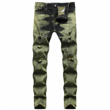 Mens Stretch Jeans Youth Slim Fit Straight Ripped Denim Trousers