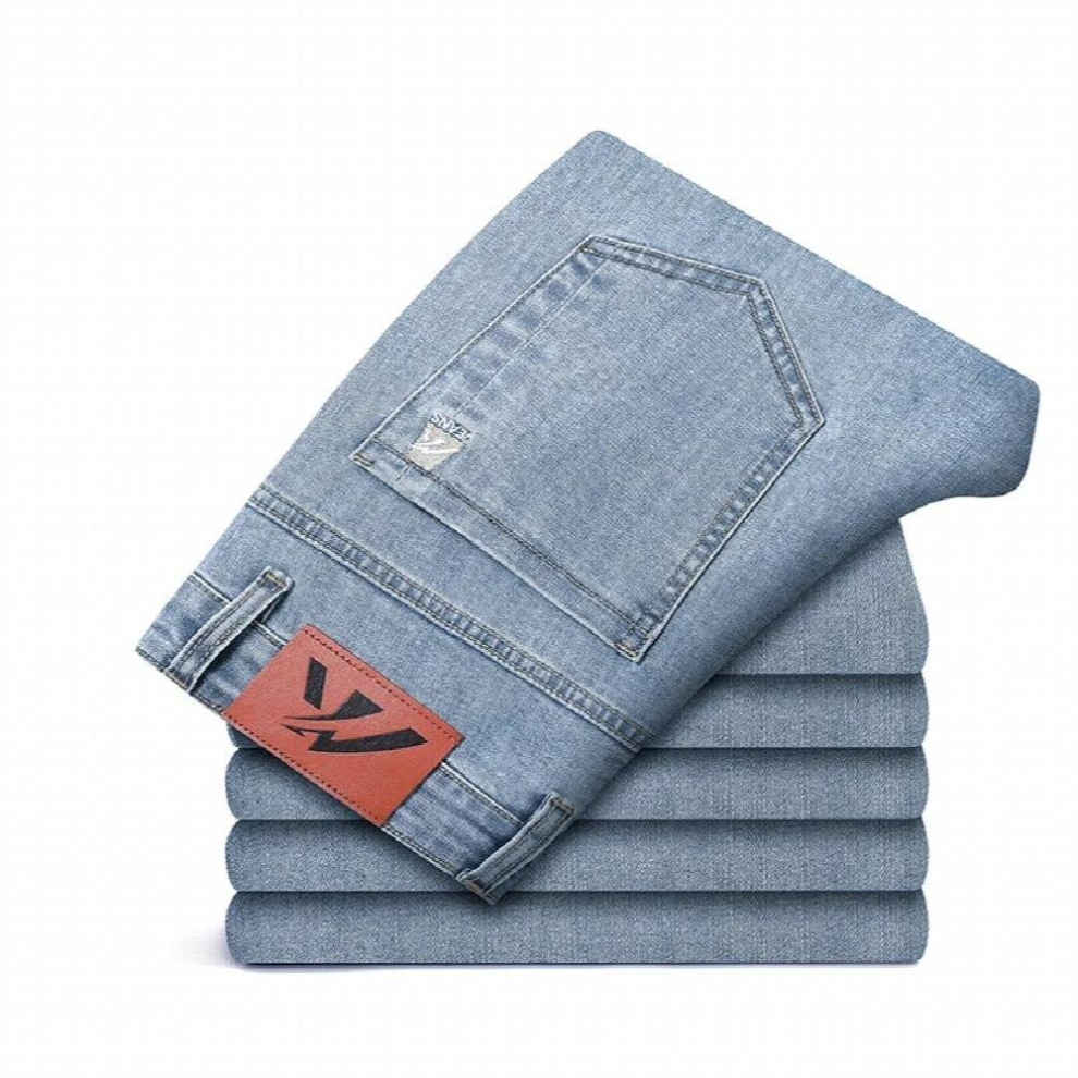 Summer Thin Cotton Stretch Fit Straight Jeans Casual Mens Body Light High Lightweight Trousers-image-OPC-PCQRDZB-NEW