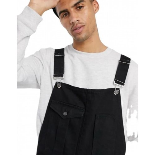 Mens Solid Overalls Denim Suspenders Jumpsuit 2