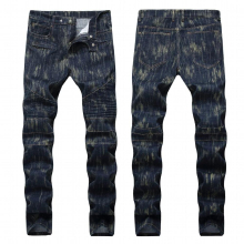 Pleated Motorcycle Pants Mens Micro Elastic Small Straight Slim Mens Pants Mens Jeans