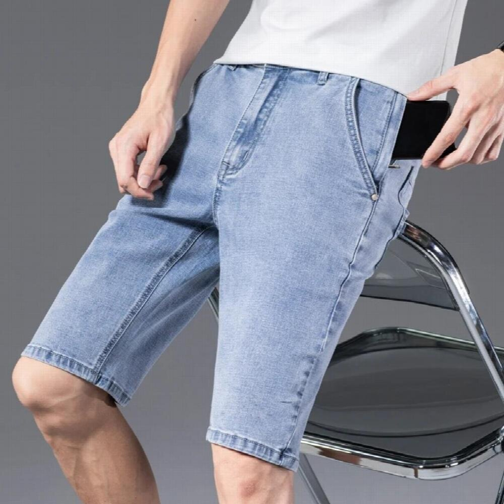 Anti-theft Zipper Mens Thin Light Denim Shorts Summer Classic Style Slim Fit Short Stretch Jeans Male Clothes-image-OPC-PCQRFC6-NEW