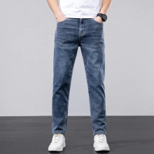 Spring/Summer Mens Lightweight Cotton Stretch Straight Jeans Youth Boy Student High Thin Jeans