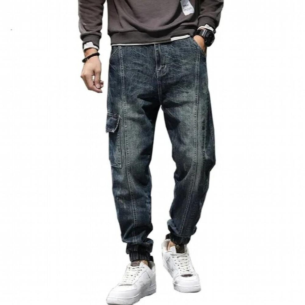 Streetwear Harem Jeans Mens Stretch Harem Pants Side Pockets Moto Biker Jeans Denim Loose Fit Pants Joggers Tapered-image-OPC-PCQRFJP-NEW