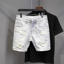 Retro Japanese Versatile Loose Straight Denim Shorts Casual Pants Boys Short Ripped Hip Hop Jeans