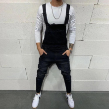 Mens Jeans Fashionable Suspender Denim Jumpsuit Cargo Jeans Trousers Streetwear Men Full Length Overalls