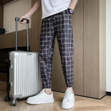 mens net red pants tide leggings and plaid nine-point pants