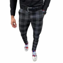 Summer Business Pants Plaid Button Fly Men Slim- Fit Mid Rise Trousers for Dating Casual Pants Mens Clothing