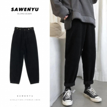 Khaki/Black Corduroy Pants Men Solid Retro Casual Straight Pants Men Streetwear Harem Pants Mens Trousers M-3XL