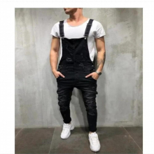 Mens Ripped Jeans Jumpsuits Ankle Length Letter PrinTing Distressed Denim Bib Overalls For Men Suspender Pants2022