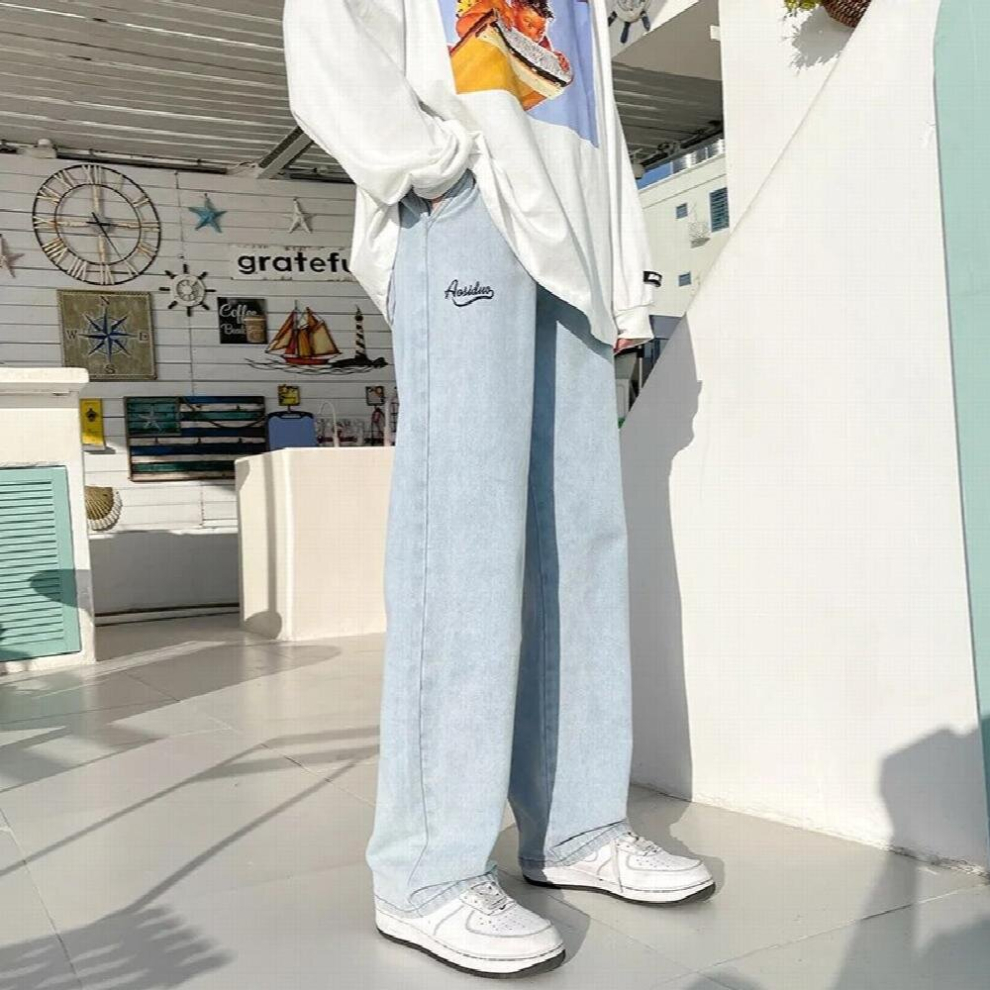 Summer Men Denim Trousers Elastic Waist Drawstring Jeans Mens Light Washed High Street Jean Wide Leg Pants For Male Pants-image-OPC-PCQRFDH-NEW