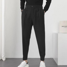 Autumn Winter Solid Casual Pants Men Slim Pleated Tapered Male Blazer Trousers Elastic Waist Streetwear