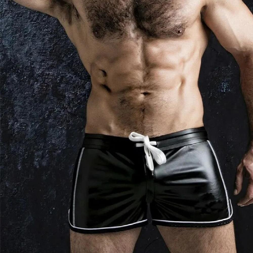Summer Man Open Crotch Shorts PU Crotchless Sport Leather Pants Outdoor Sex Quick Dry Homme Casual Boxer Seamless Zipper-image-OPC-PCQRJSD-NEW
