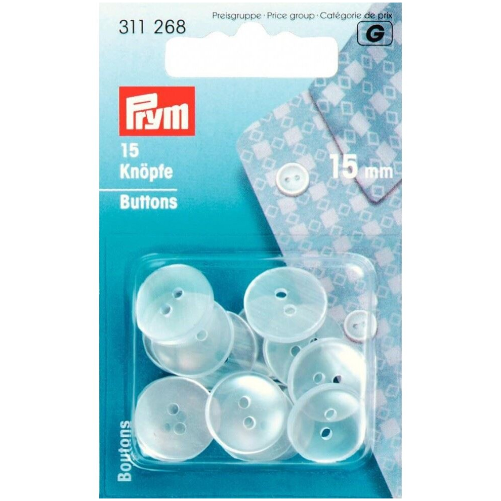 Prym Boil Resistant Overall Buttons Clear - Per Pack Of 15