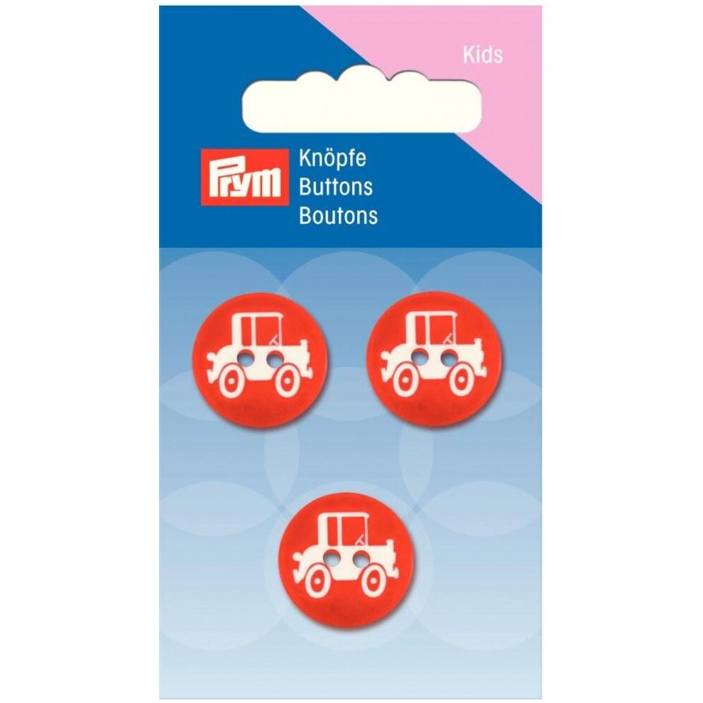 Prym Car Round Buttons  Red - per pack of 3