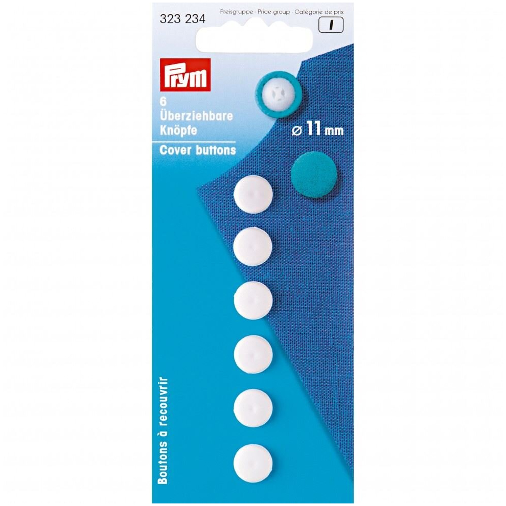 Prym Plastic Cover Buttons  White - per pack of 6