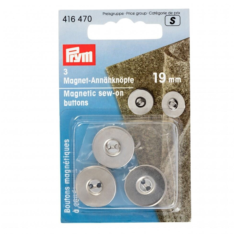 Prym Magnetic Sew On Buttons  Silver - per pack of 3