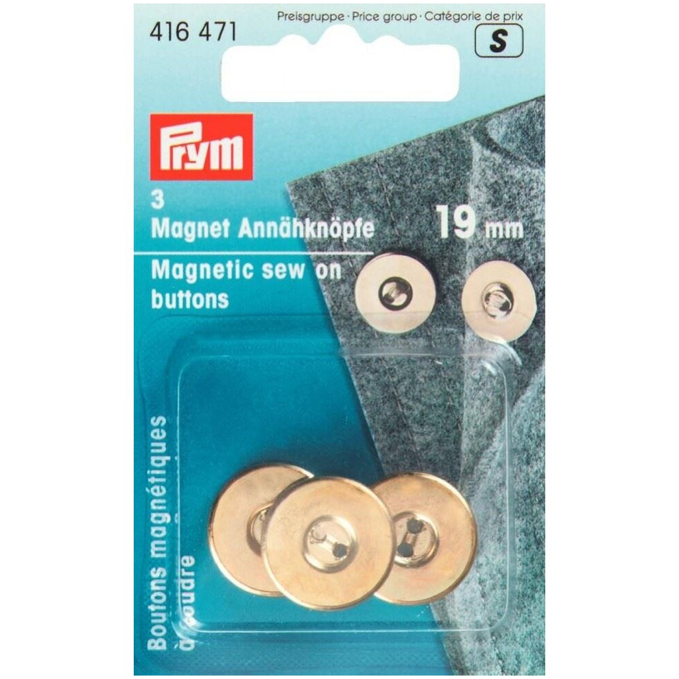 Prym Magnetic Sew On Buttons  Gold - per pack of 3