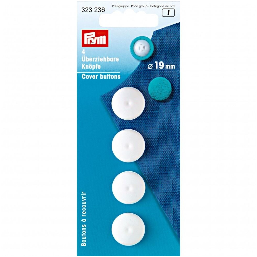 Prym Plastic Cover Buttons  White - per pack of 4
