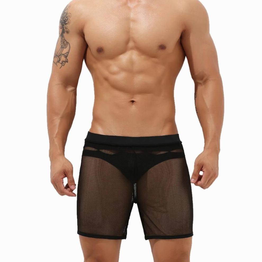 Mens Casual Sport Workout Shorts Mesh Sheer Beach Shorts Fitness Running Sweat Shorts Breathable Sleep Bottoms Loose Short Pants-image-OPC-PCQRKSW-NEW