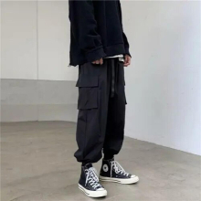 Pants Men Loose Ulzzang Harem Trouser Japanese Style Ins Multi-pockets Hosen Casual Drawstring Solid All-match Teens