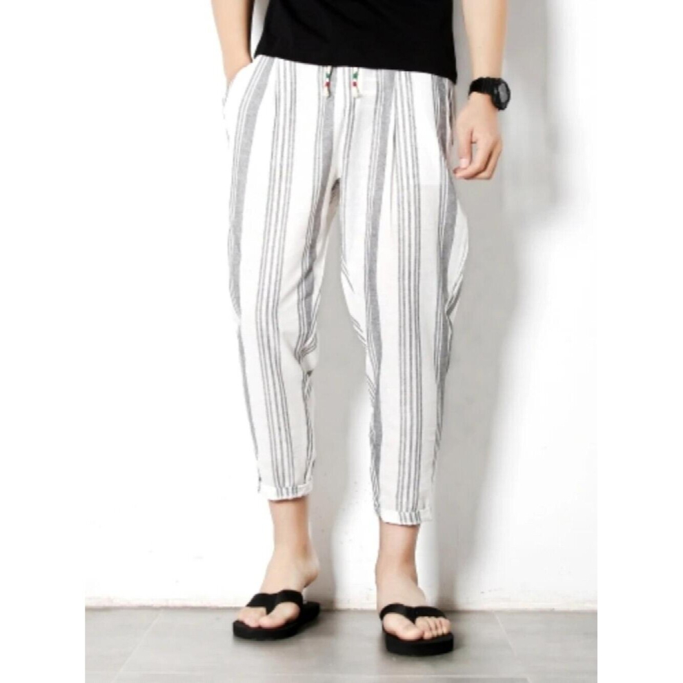 Harajuku Cotton Linen Jogger Striped Pants Mens Harem Pants Summer Mens Thin Section Casual Pants-image-OPC-PCQRM29-NEW