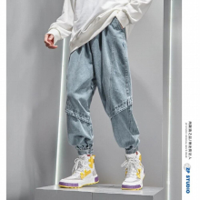 Mens Spring And Summer Loose Version Stitching Denim Overalls Japanese Retro Hip-Hop 5XL