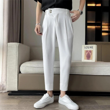 British Style Men Waist Slim Dress Pants Men Spring Summer Slim Fit Suit Pant Formal Office Social Wedding Party Trousers