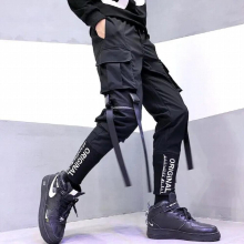 European and American hip-hop overalls male version of the streamer Harajuku tactical pocket ribbon casual sports pants