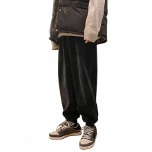 Man Tie Leg Straight Pants Corduroy Solid Oversize Trousers Man Warm Streetwear Pants For Daily Wear