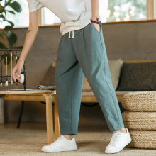 5xl Casual Mens Pants Cotton Soft Comfortable Fabric Japanese Style Solid Trousers Summer Thin Oversized Male