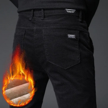 Men Winter Warm Corduroy Pants with Thick Fleece Lining Smart Casual Straight Trouser Slim Fit Top 36 38