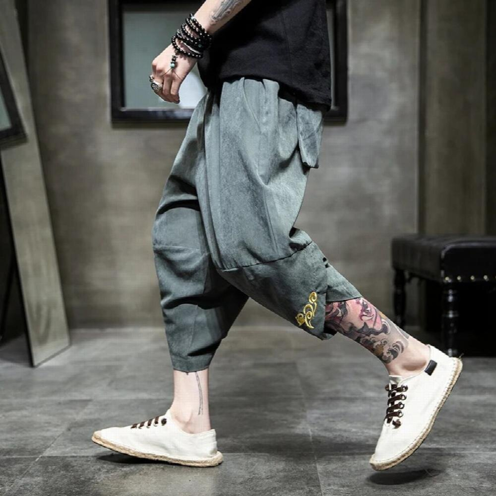 Summer Harajuku Harem Pants Men Calf-length Wide Leg Trousers Streetwear Casual Sweatpants Vintage Cotton Mens Pants-image-OPC-PCQRT7Y-NEW
