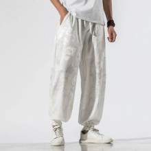 Chinese Hanfu Casual Practice Kung Fu Pants Mens Plus Size Jogging Pants Chinese Traditional Dragon Pattern Clothing