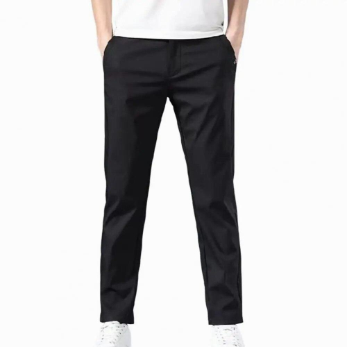 Stylish Men Pants Solid Pockets Temperament Style Mid Waist Trousers