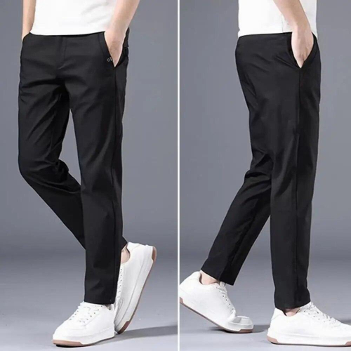 Stylish Men Pants Solid Pockets Temperament Style Mid Waist Trousers 1