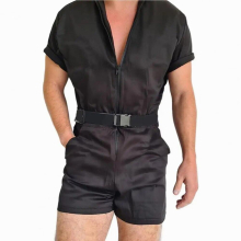 Men Jumpsuit Stylish Solid Fine Stitching High Waist Romper for Party Summer Romper Men Overall Shorts
