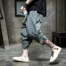 New2022 harajuku harem pants men calf-length wide leg trousers streetwear casual sweatpants vintage cotton mens pants