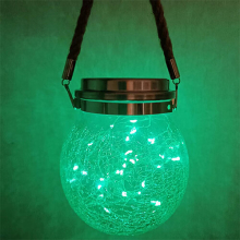 (Green) Solar Crackle Glass Lantern Outdoor Hanging Lights