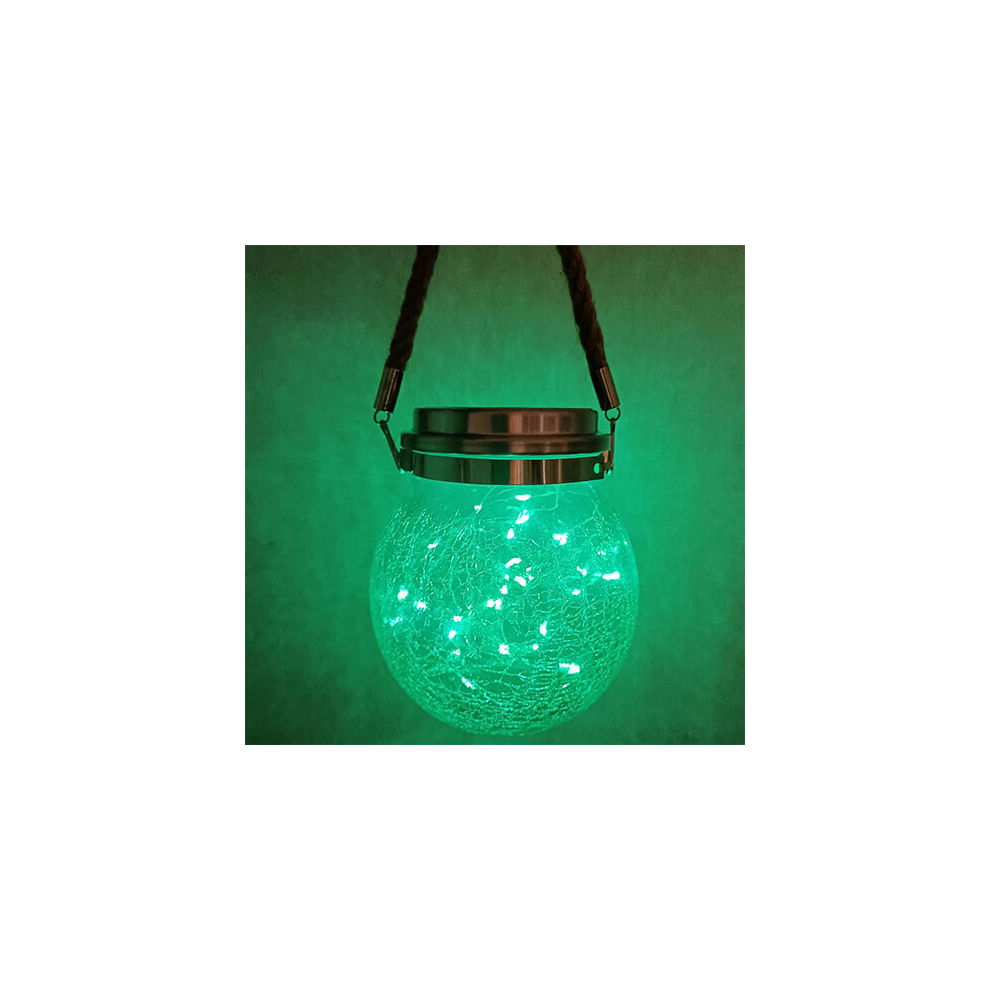 (Green) Solar Crackle Glass Lantern Outdoor Hanging Lights