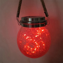 (Red) Solar Crackle Glass Lantern Outdoor Hanging Lights