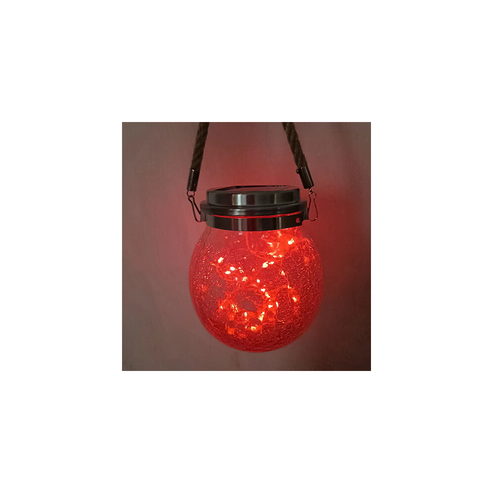 (Red) Solar Crackle Glass Lantern Outdoor Hanging Lights