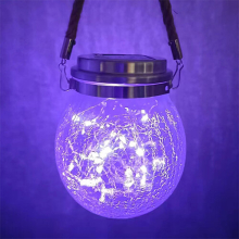 (Purple) Solar Crackle Glass Lantern Outdoor Hanging Lights