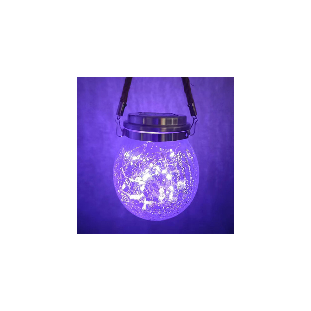 (Purple) Solar Crackle Glass Lantern Outdoor Hanging Lights
