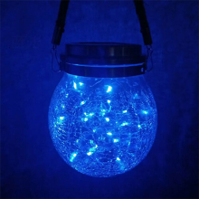 (Blue) Solar Crackle Glass Lantern Outdoor Hanging Lights